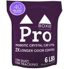 Boxiecat probiotic litter shows 40-day odor control with proactive odor reduction.