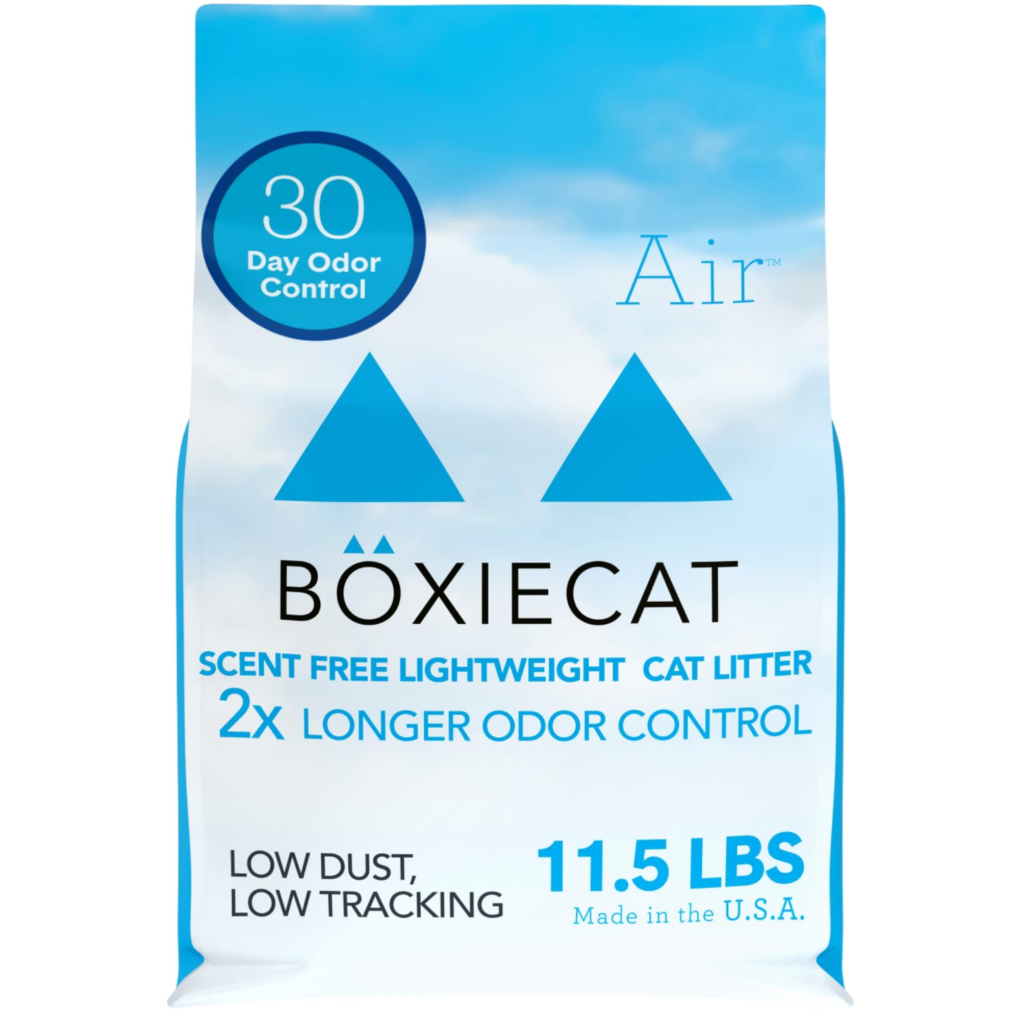 Boxiecat unscented litter with top clumps for easy scooping