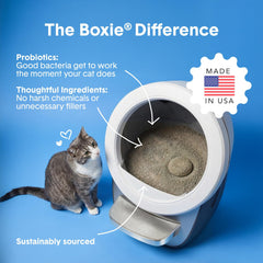 BoxiePro Bot low-dust clay formula keeps air cleaner around the box.