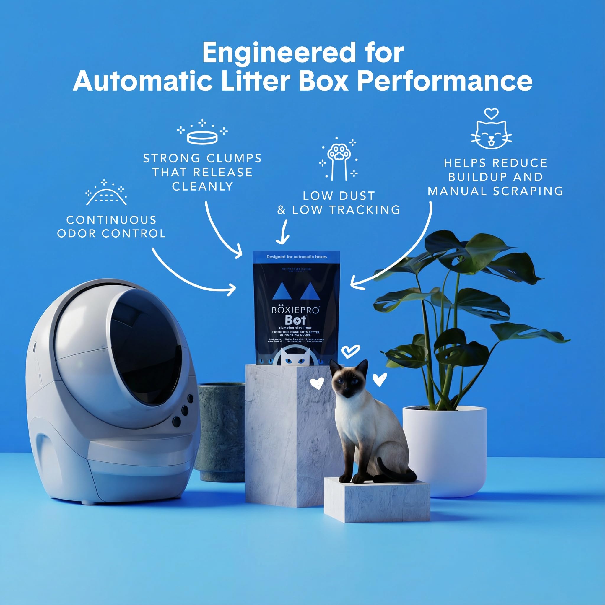 BoxiePro Bot demonstrates smooth operation in a self-cleaning litter box.