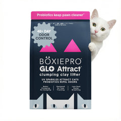 BoxiePro Glo bottle image showing easy refills for a cleaner litter area.