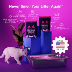 BoxiePro Glo odor-control image highlights 30-day freshness in multi-cat homes.