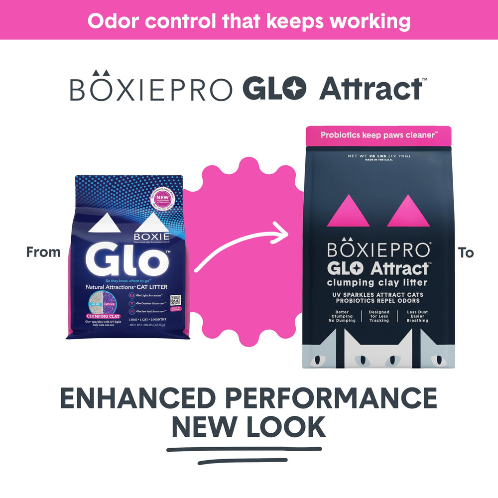 BoxiePro Glo UV crystal attract image illustrating sparkles guiding cats to the box.