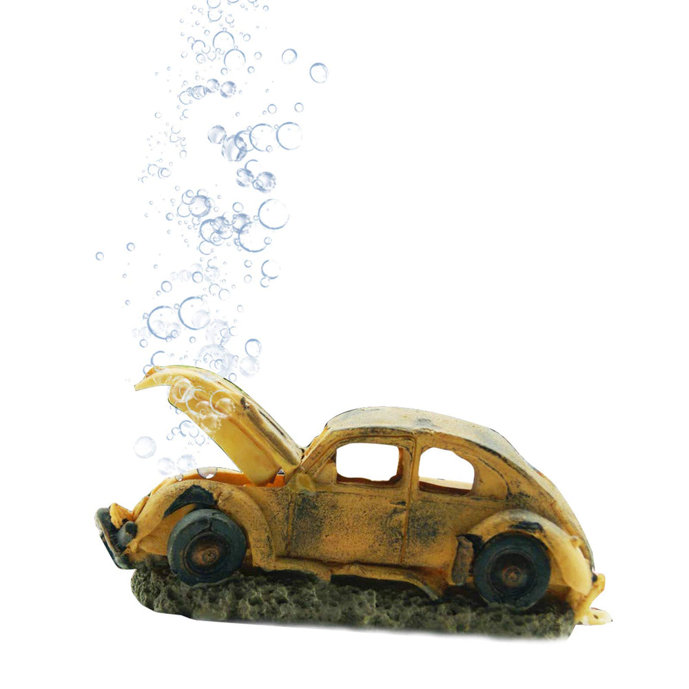 Boxtech car wreck aquarium ornament close-up showing resin texture and color depth