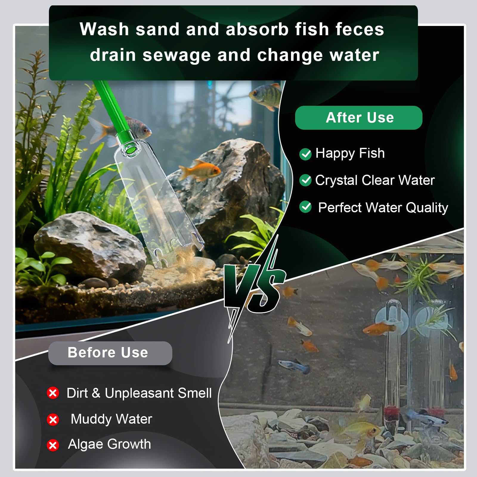 Boxtech vacuum-siphon drains efficiently, removing waste while preserving tank water
