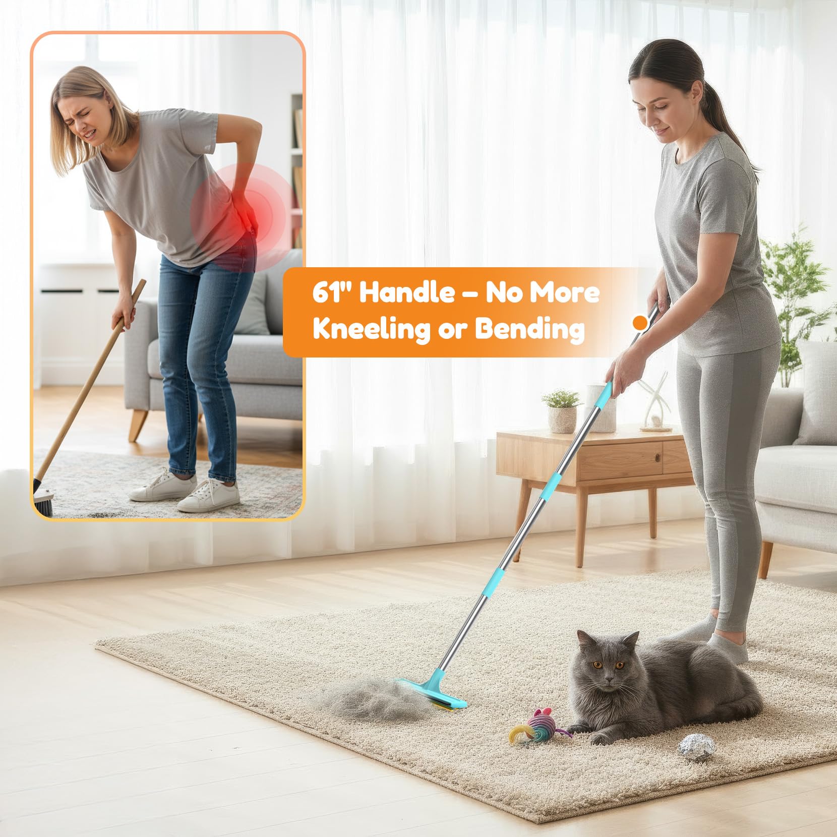 BoxZone 3-in-1 Carpet Rake removes fur from car interiors and seats.