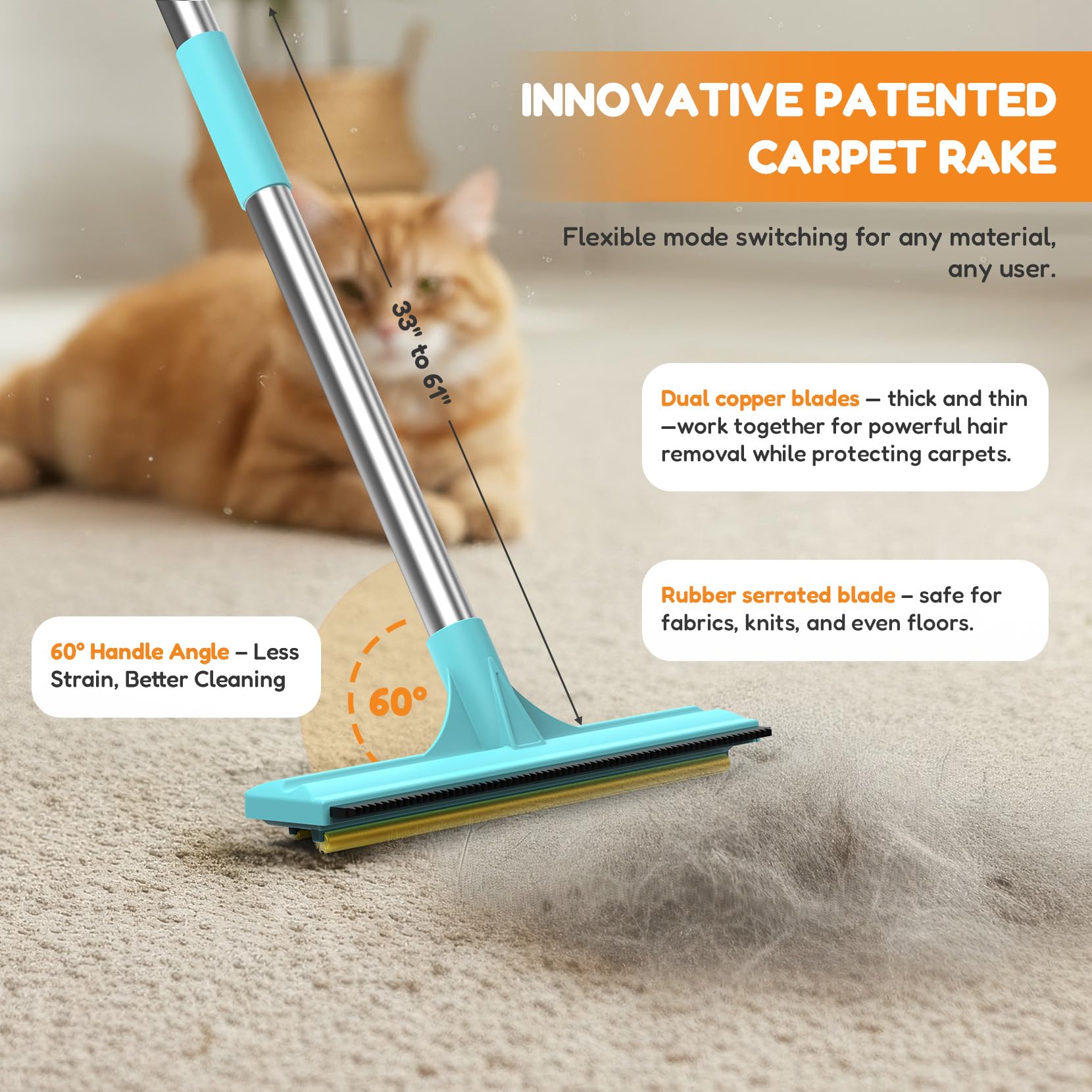 BoxZone 3-in-1 Carpet Rake safely cleans hardwood floors without scratches.