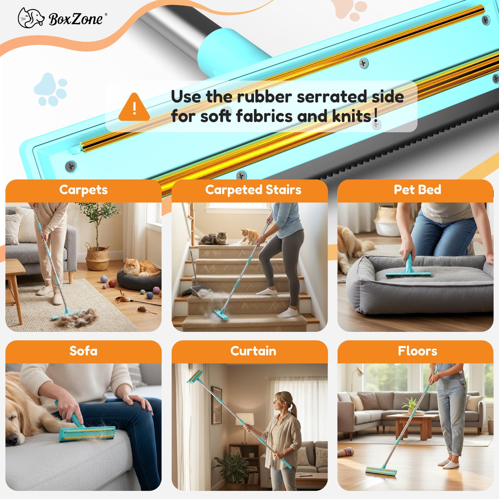 BoxZone rubber edge protects delicate fabrics during hair removal.