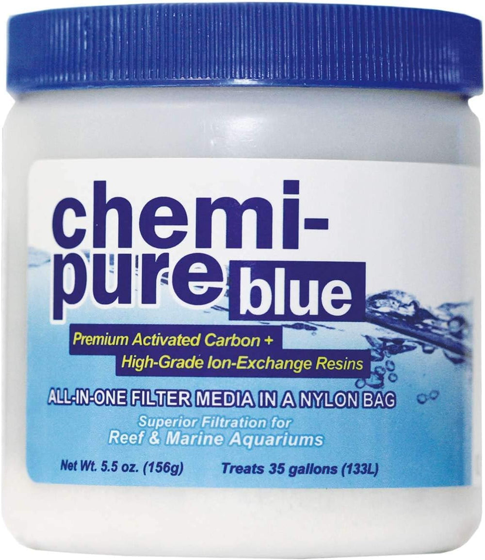 Boyd Chemi-Pure Blue bottle pour demonstrates quick filtration action for clearer aquariums.