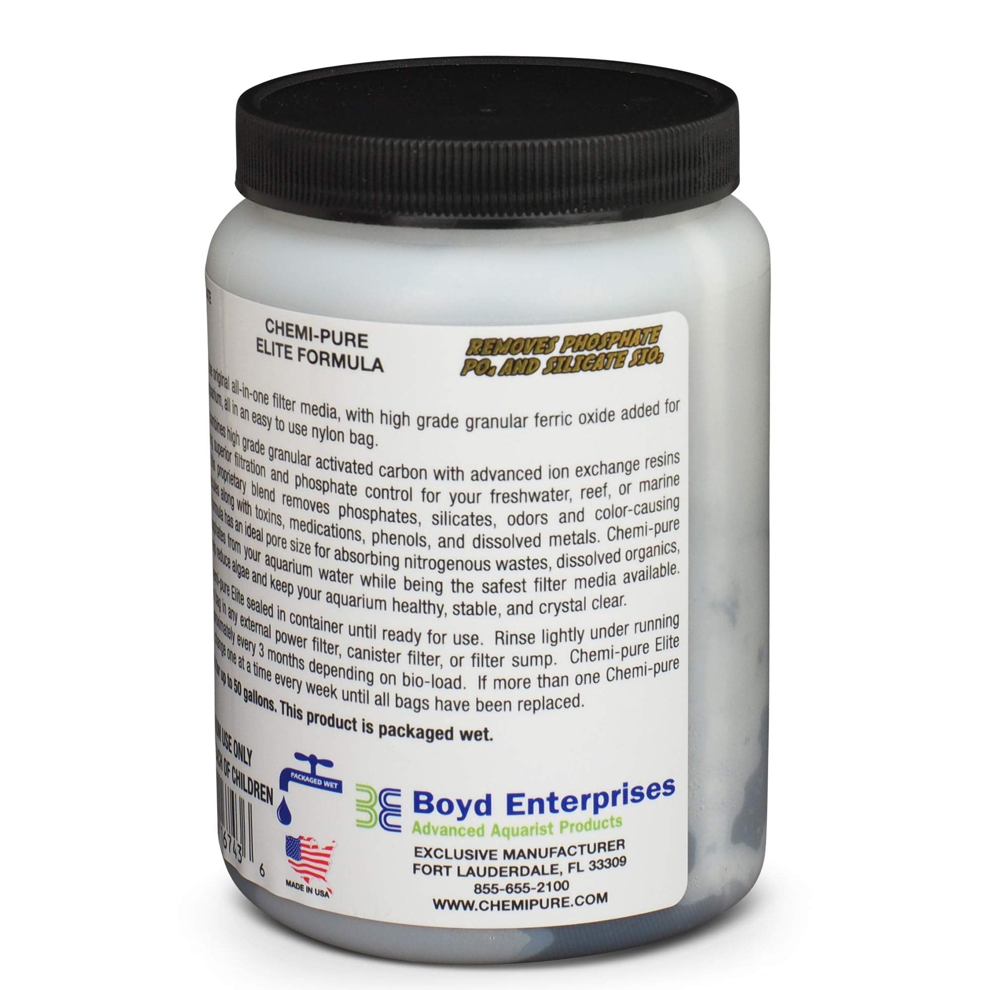 Boyd Enterprises Chemi-pure Elite water clarity enhances aquarium appearance.