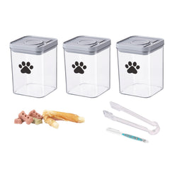 Brabtod 3-pack airtight treat jars on counter showing clear visibility and paw-print design