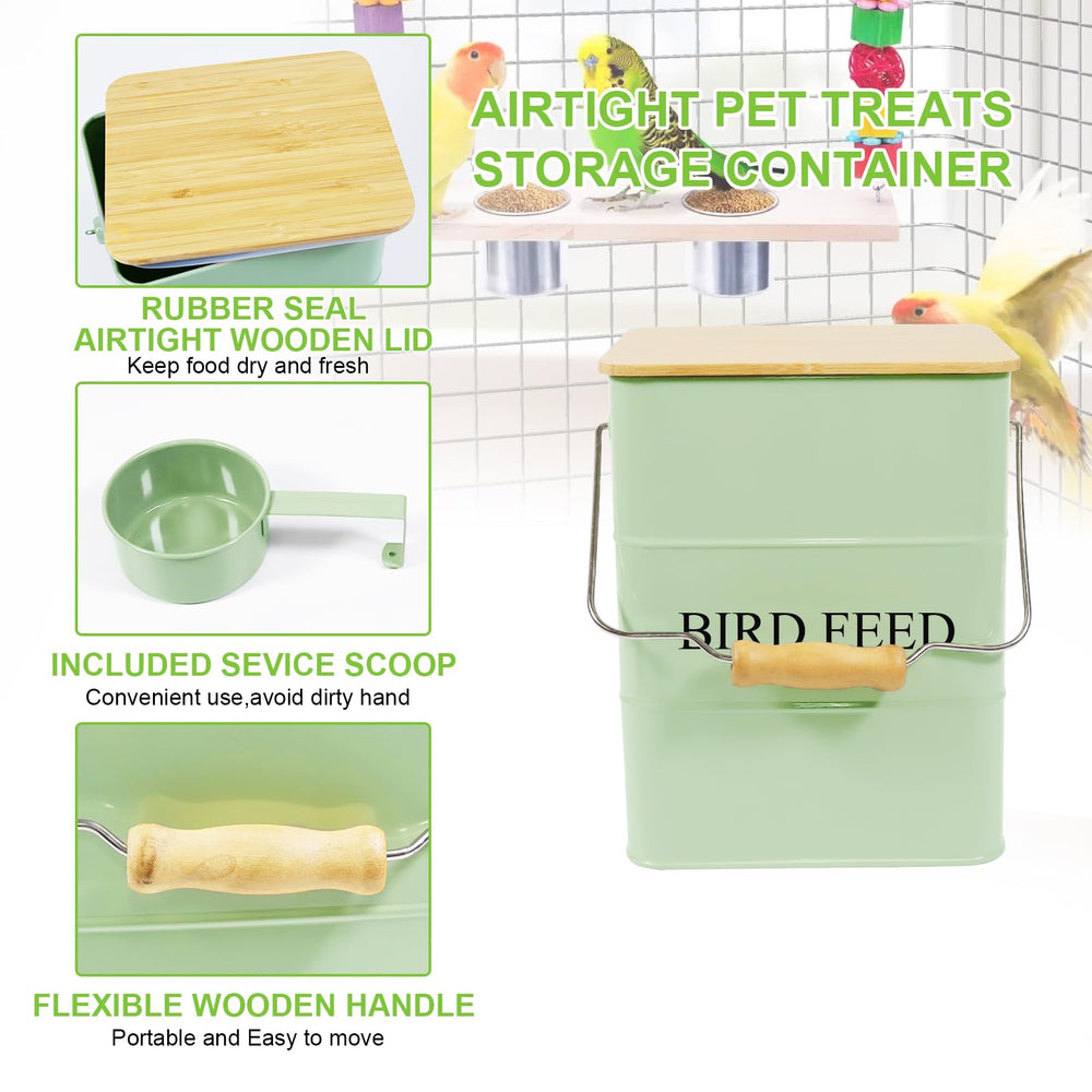 Brabtod enamel-finish bird seed canister adds vintage charm while protecting contents.