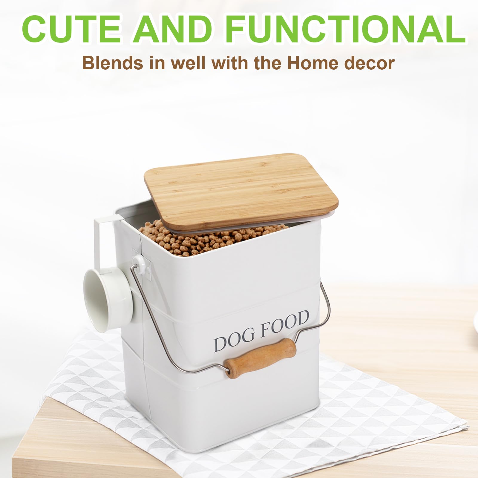 Brabtod enamel finish dog food canister blends with home decor