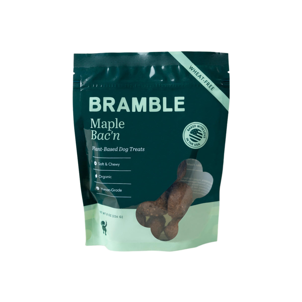 BRAMBLE Maple Bac'n dog treats jar showcasing wholesome daily reward.