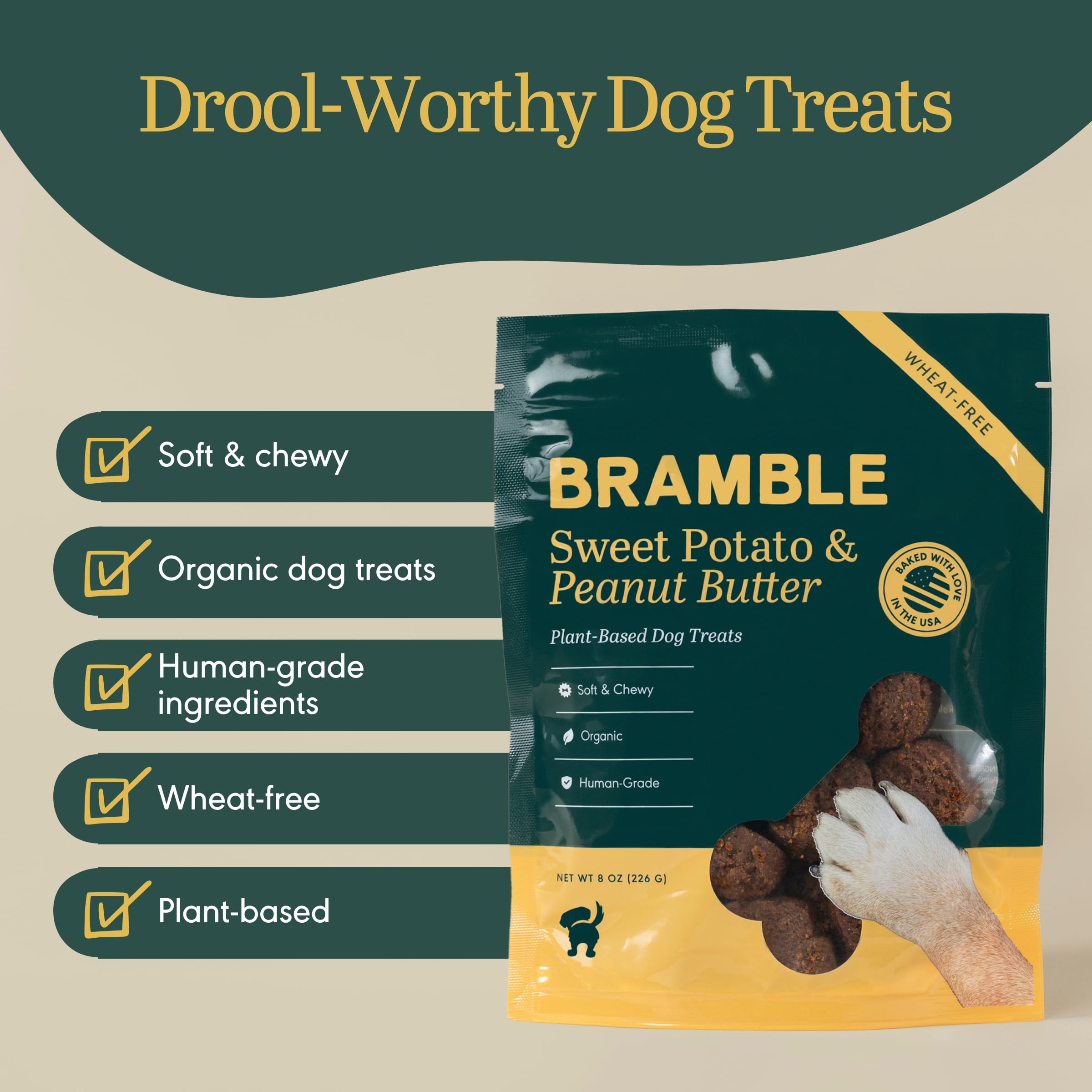 BRAMBLE soft chewy dog cookies shown in close-up texture.