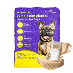 BrandonSuper Dog Diapers female 50ct: leak-proof 360° fit for female dogs.