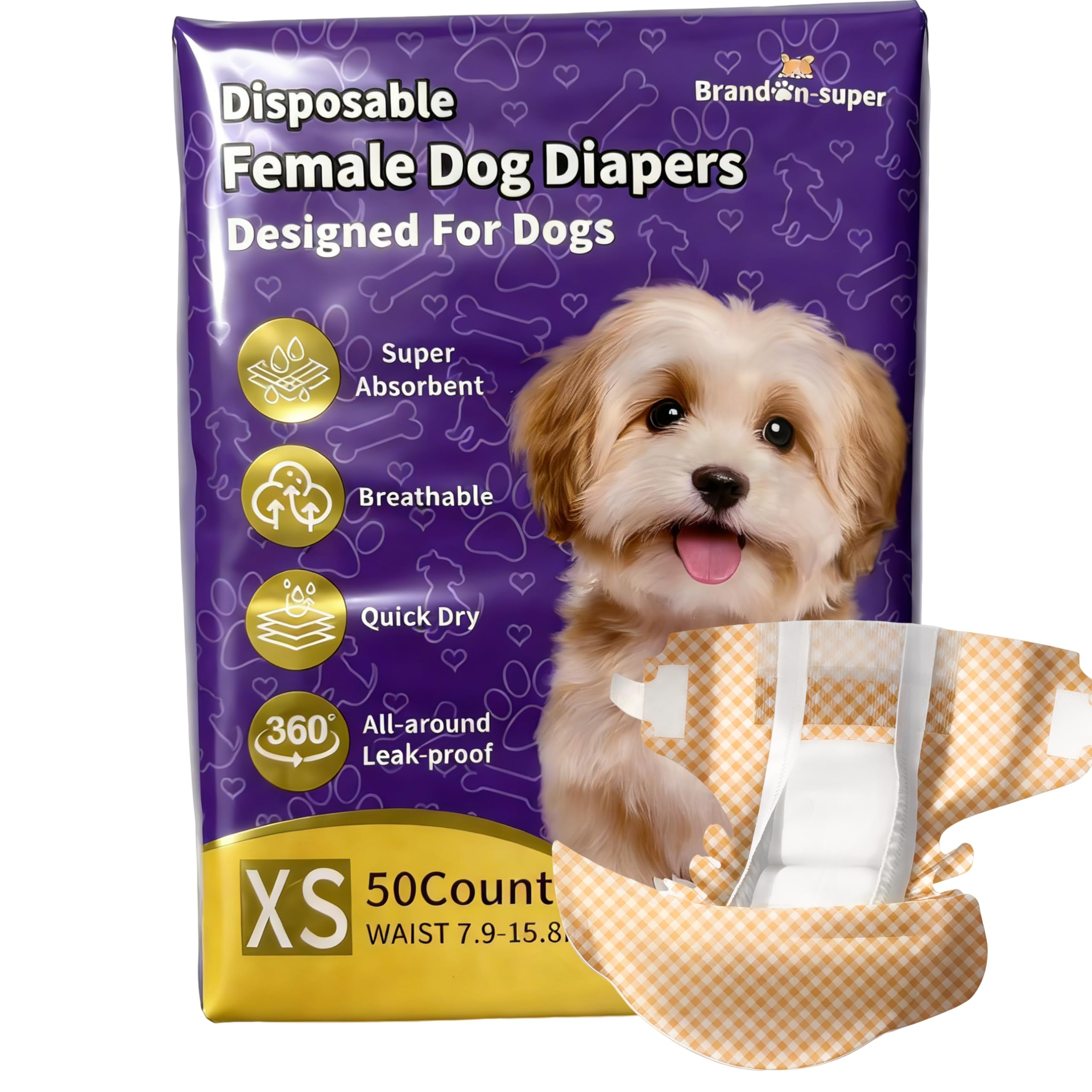 BrandonSuper Dog Diapers XXS package for tiny dogs, compact and secure.