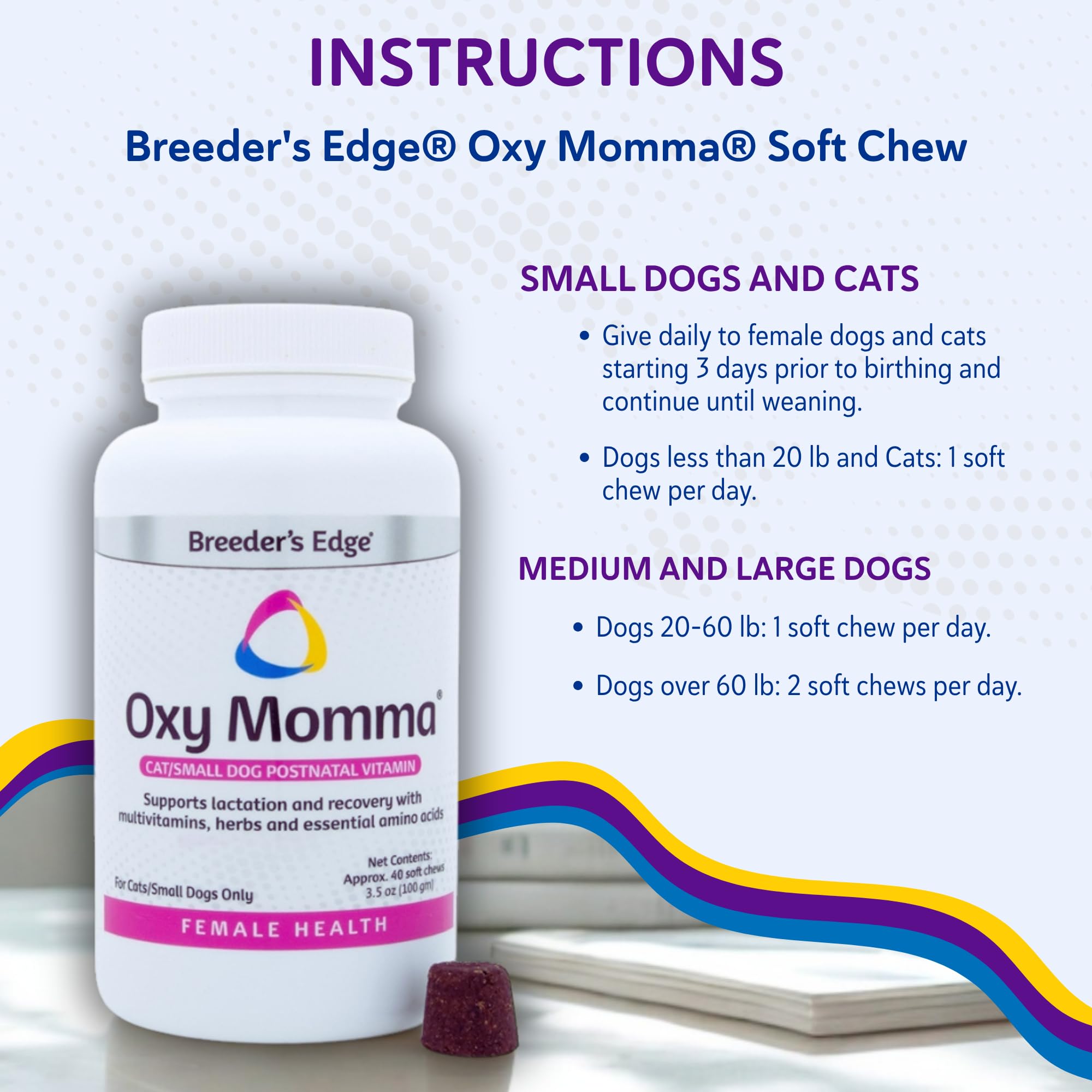 Breeder's Edge Oxy Momma Soft Chews cat mother with kittens nursing.