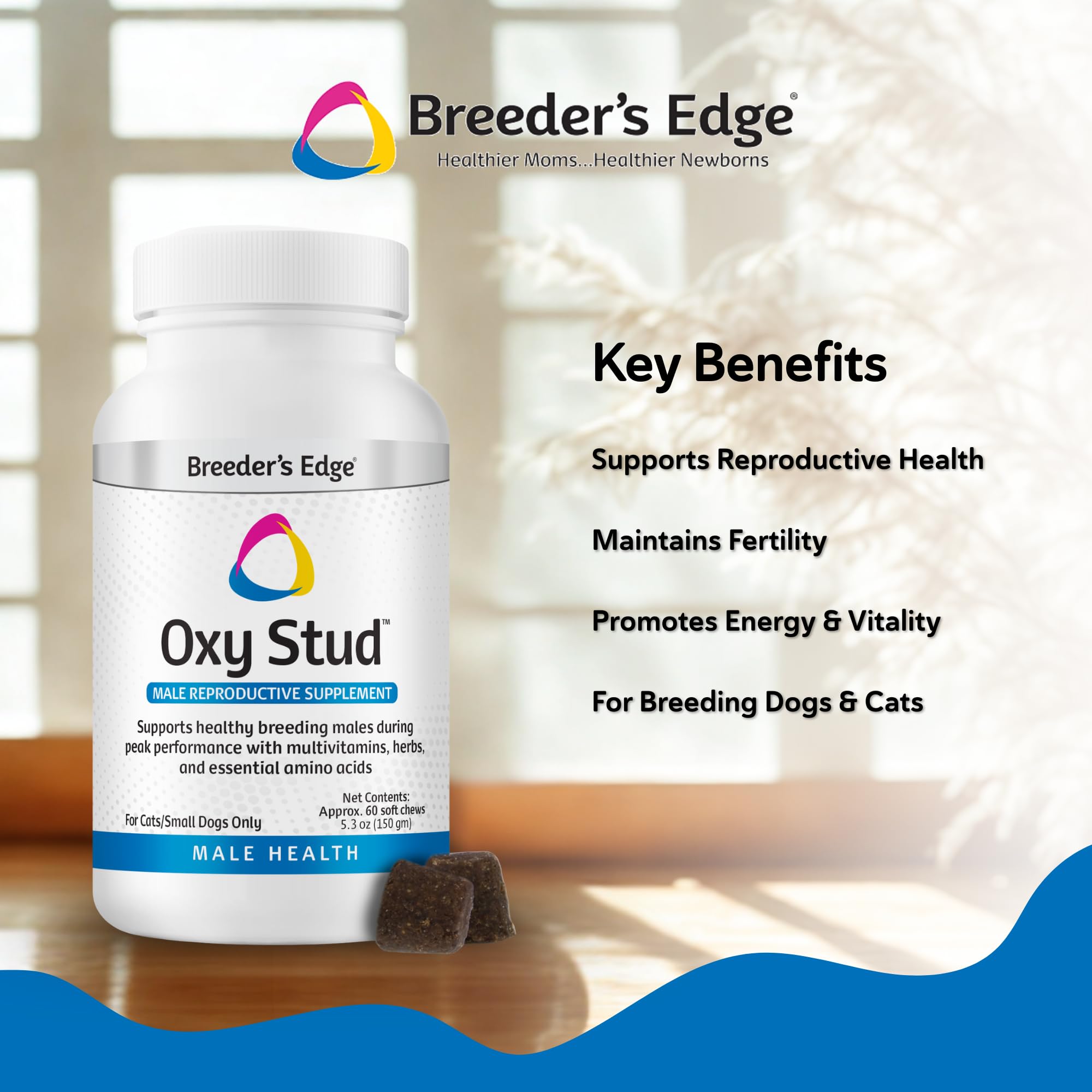 Breeder's Edge Oxy Stud feeding scene demonstrates easy daily dosing