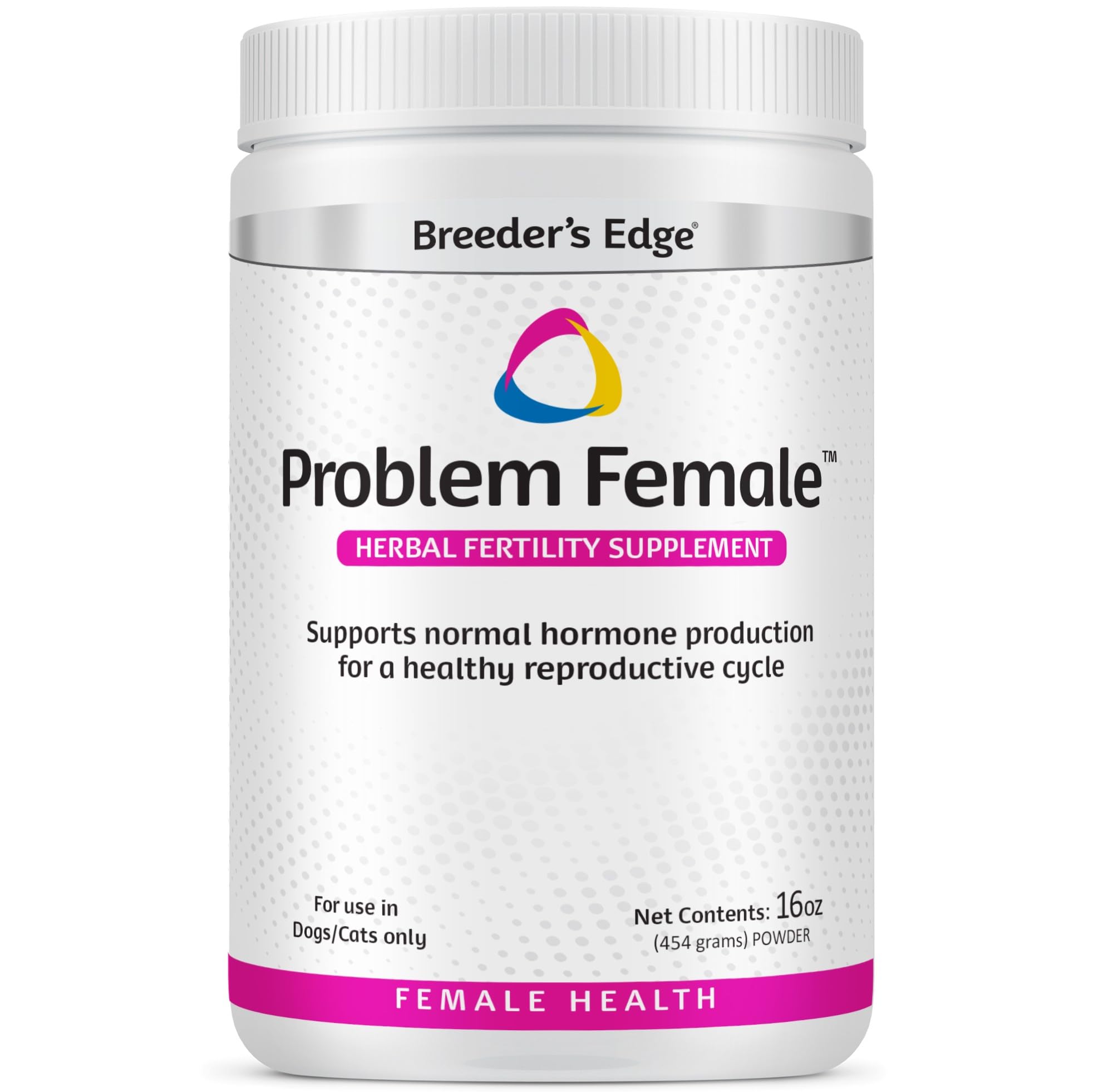 Breeder's Edge Problem Female front-of-pack image signals wellness support options.