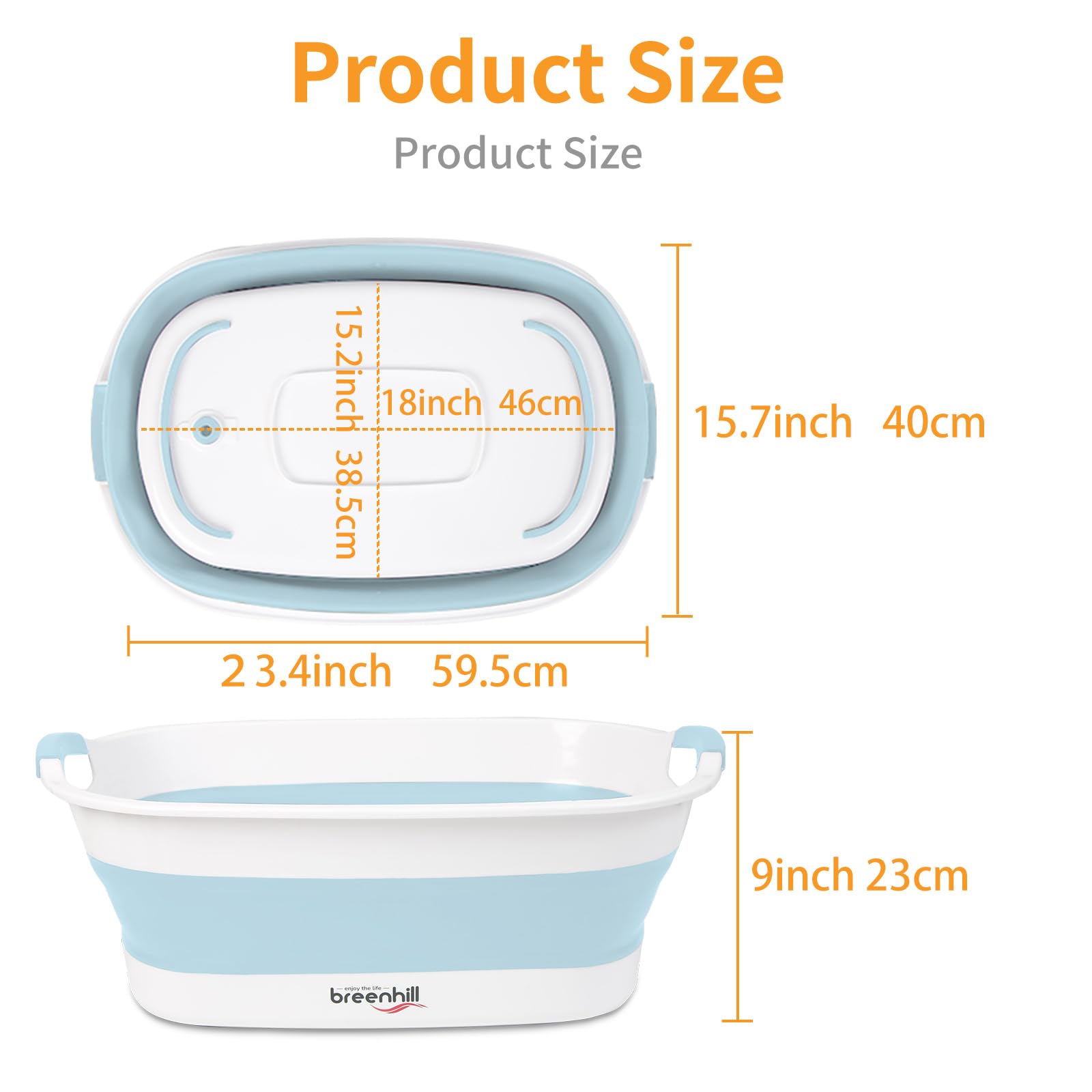 BREENHILL collapsible dog bath tub with drain plug for quick water release