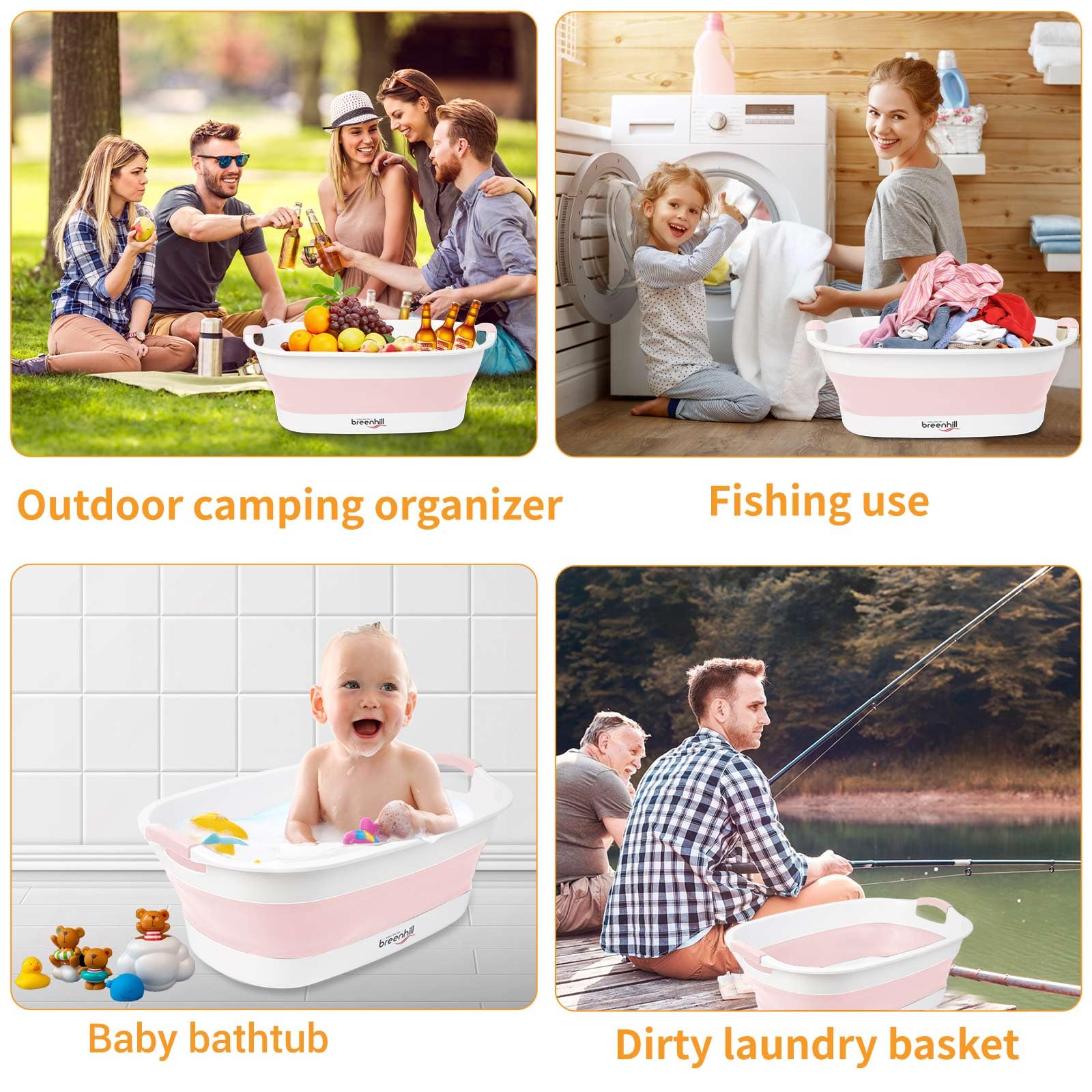 BREENHILL foldable tub with non-slip handle for safe portable use