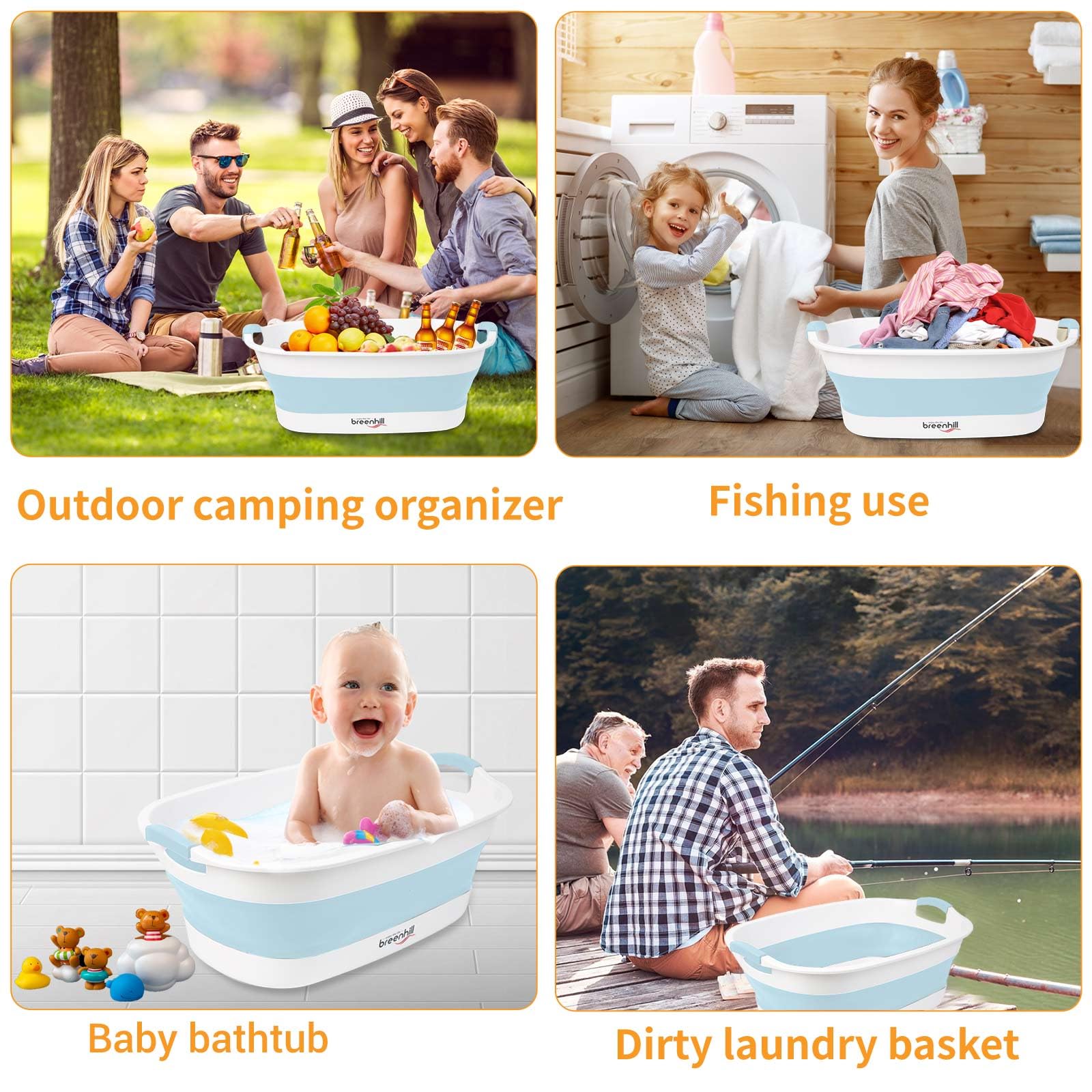BREENHILL drain-capable tub doubles as laundry or storage when not used