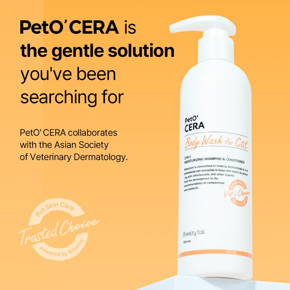 Breezytail PetO’Cera vet-approved seal supports regular grooming.