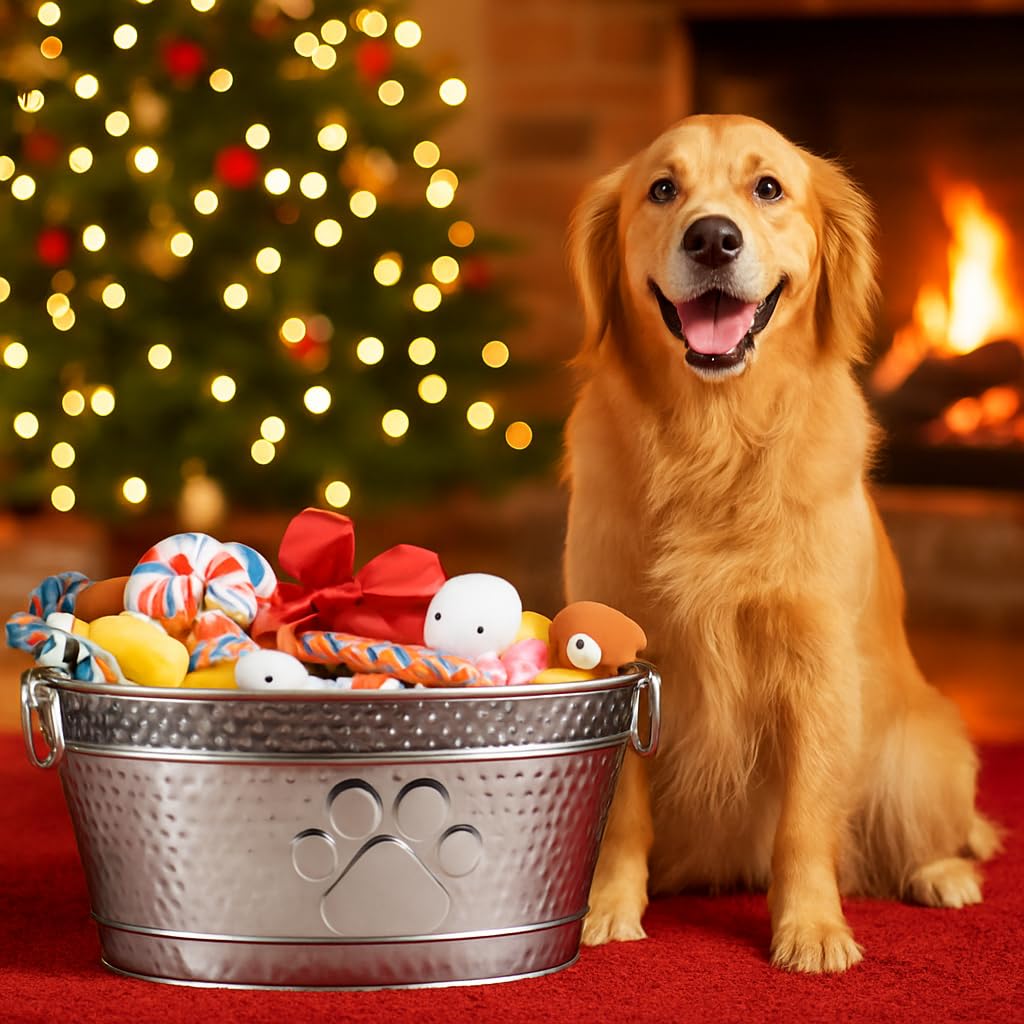 Hammered stainless steel dog bin adds durability and style to any space.