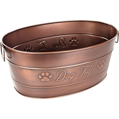 BREKX indestructible dog toy bin front design with embossed paw art for durable storage.