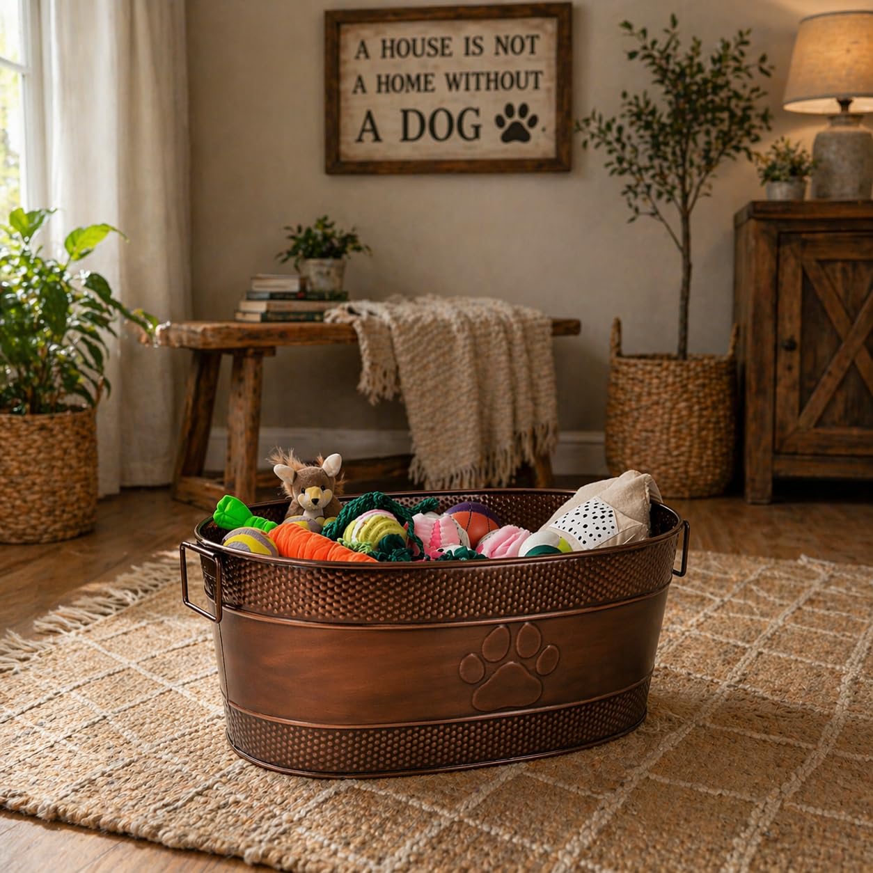 25-quart capacity fits multiple toys, blankets, and leashes in one place.