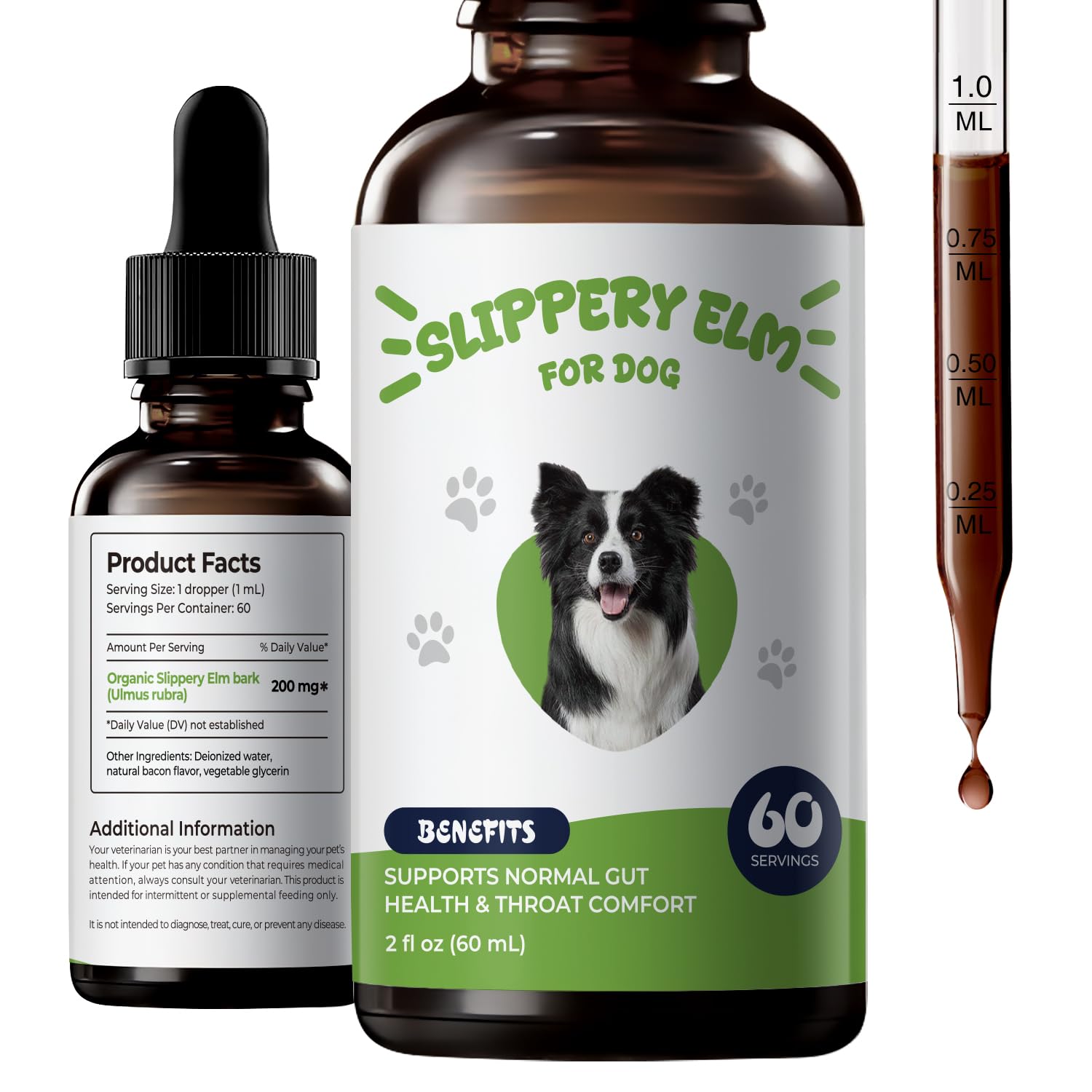 BrightBarki Slippery Elm Dogs Liquid Drops blended into meals for gentle digestive support