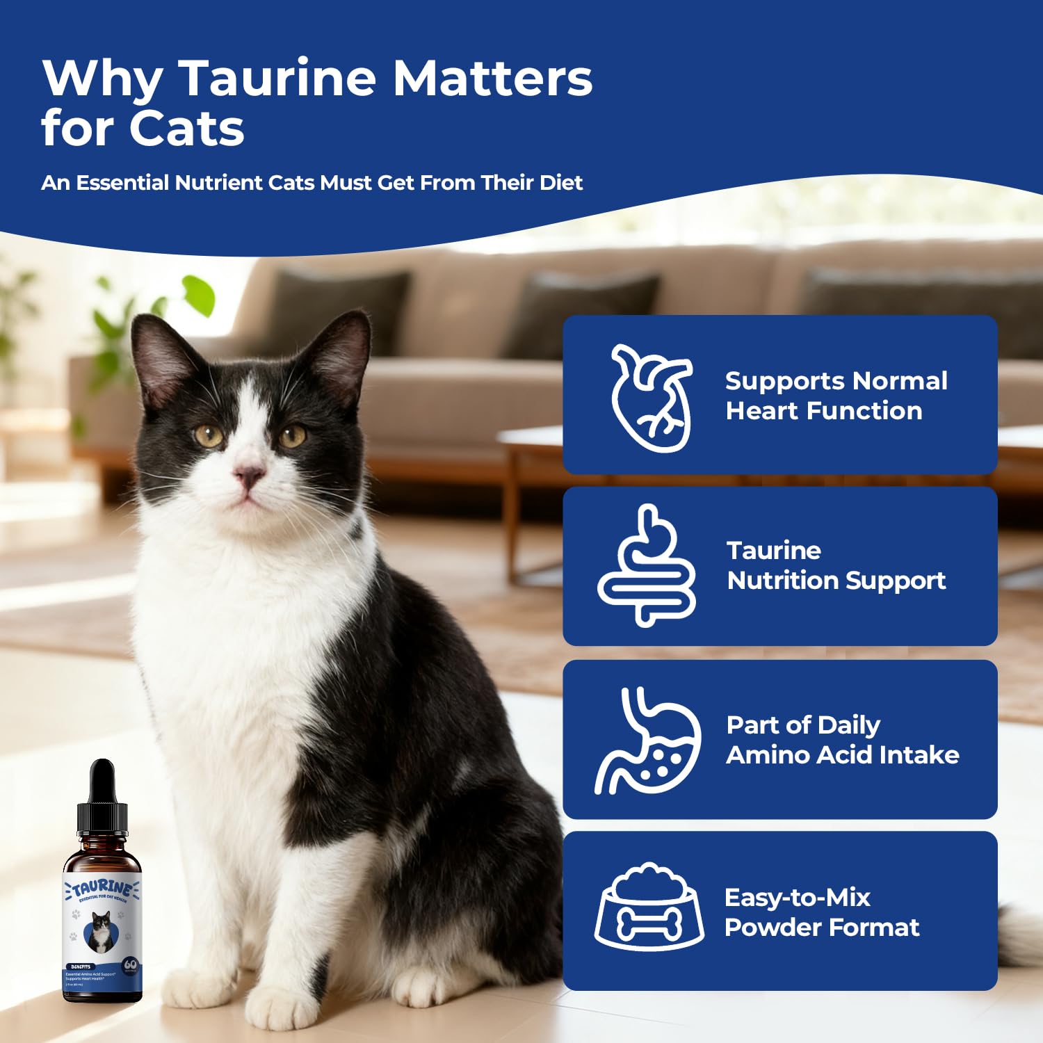 BrightBarki Taurine liquid drops mixed into wet food for consistent intake.