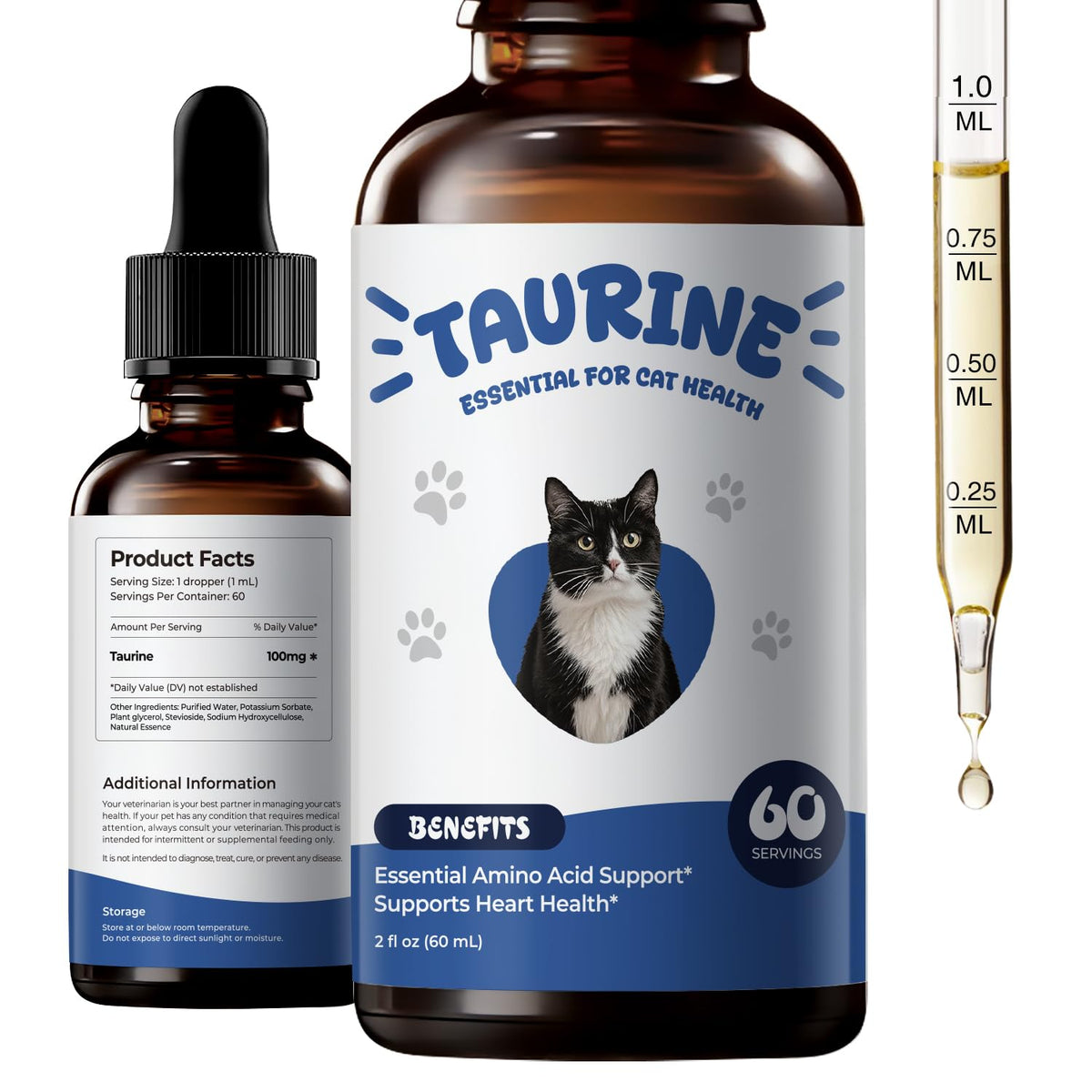 BrightBarki Taurine liquid drops bottle for easy daily heart support.