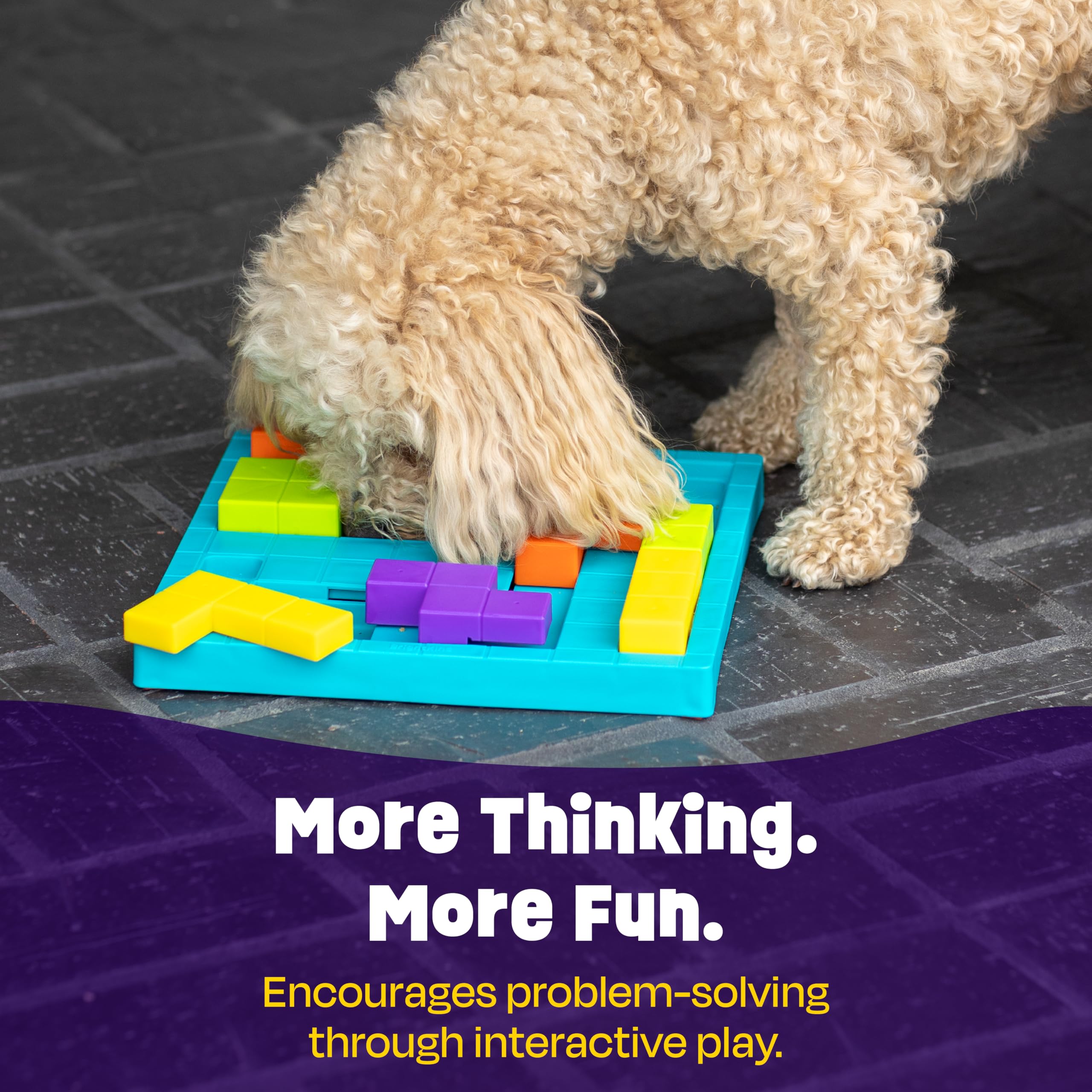 Brightkins Brain Teaser Puzzle twist, moveable parts challenge dogs to uncover treats.