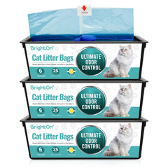 BrightOn litter bag refill roll shows perfect-fit for Genie Easy Roll pail for tidy disposal.