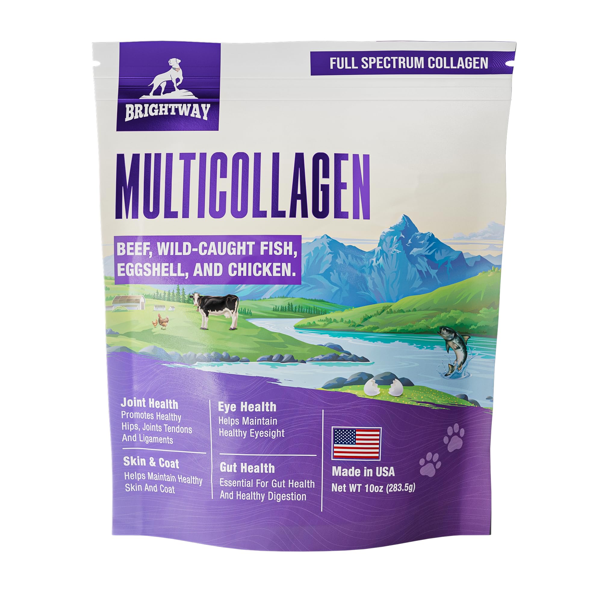Brightway Pets multi-collagen bottle pour showing smooth liquid for dogs