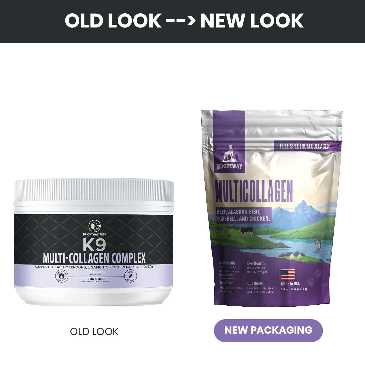 Brightway Pets label view displaying ingredients and USA-made claim