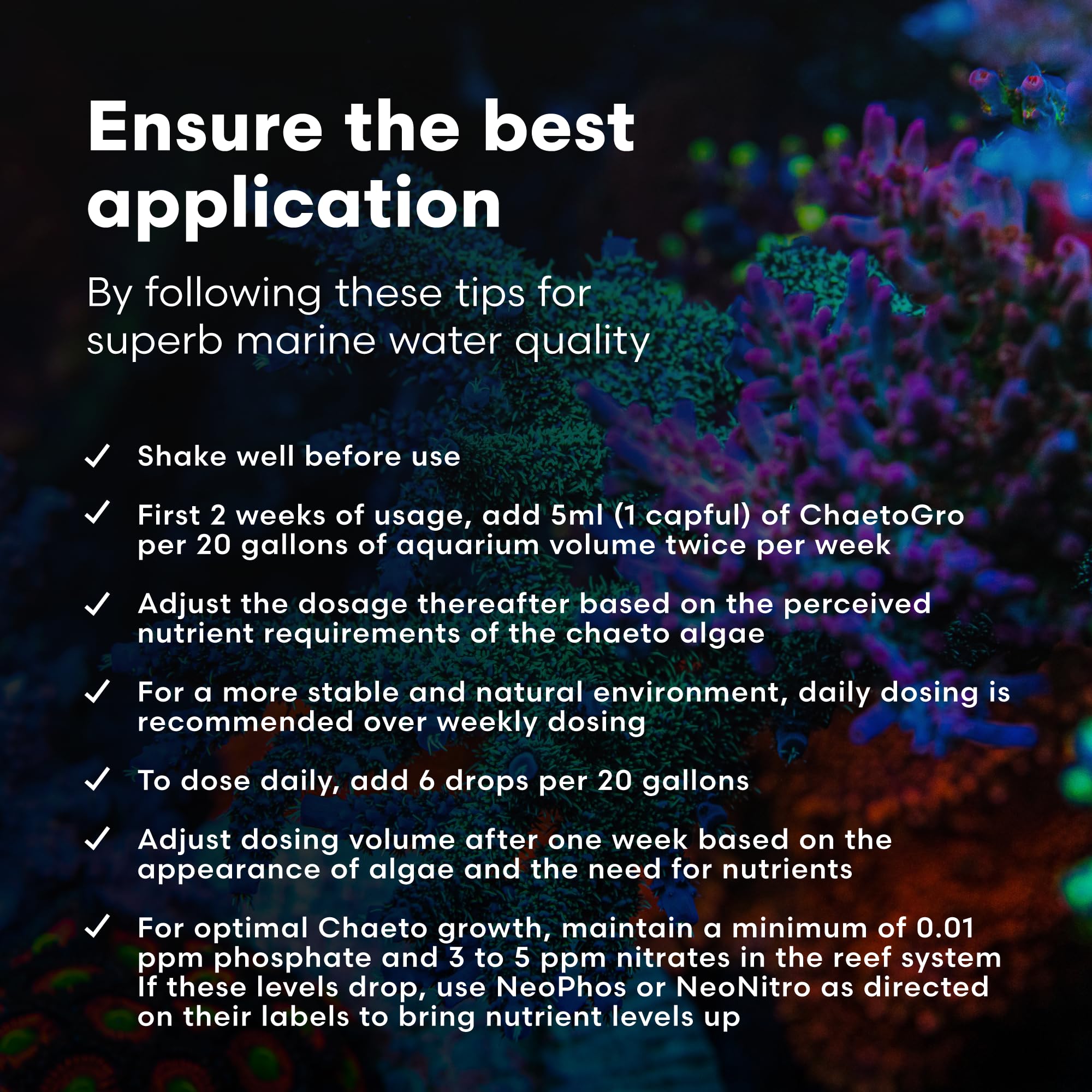 13-element blend chart alongside ChaetoGro bottle highlighting key nutrients