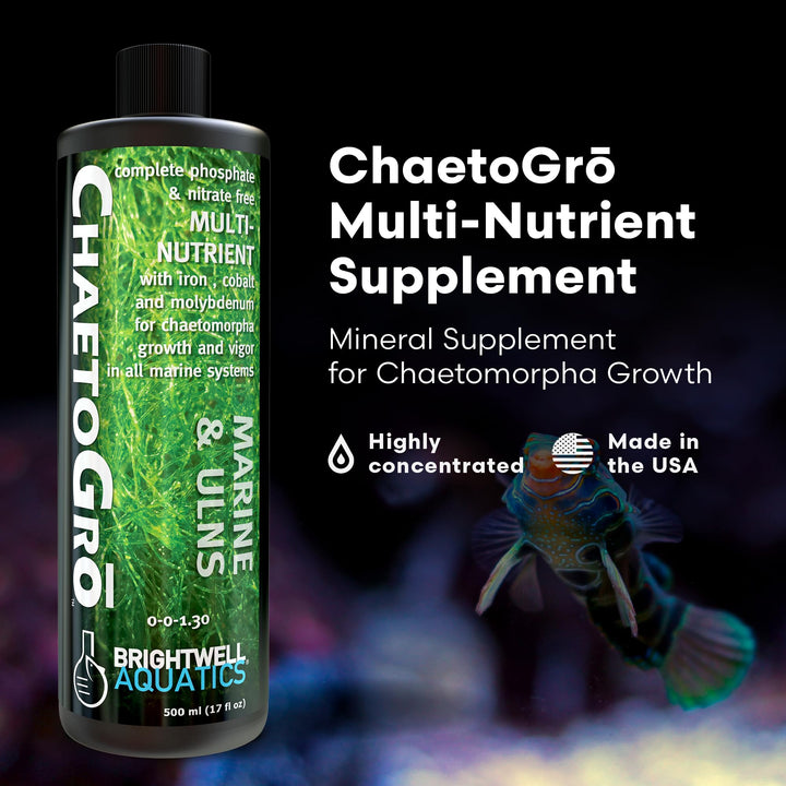 ChaetoGro nutrient mix swirling into aquarium water supporting healthy chaeto growth