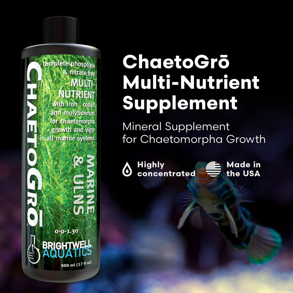ChaetoGro nutrient mix swirling into aquarium water supporting healthy chaeto growth