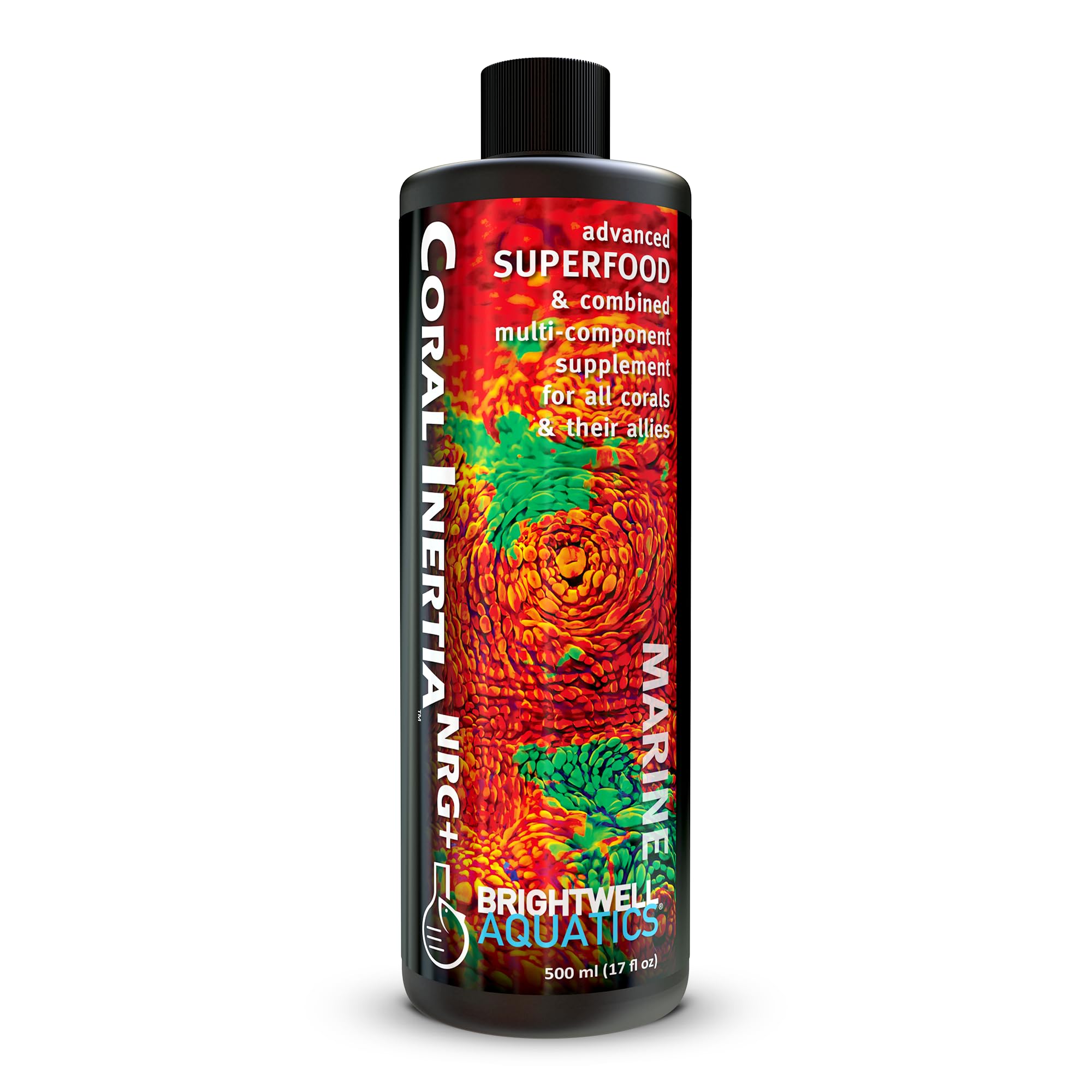 Brightwell Aquatics Coral Inertia NRG+ bottle front for easy reef nutrition