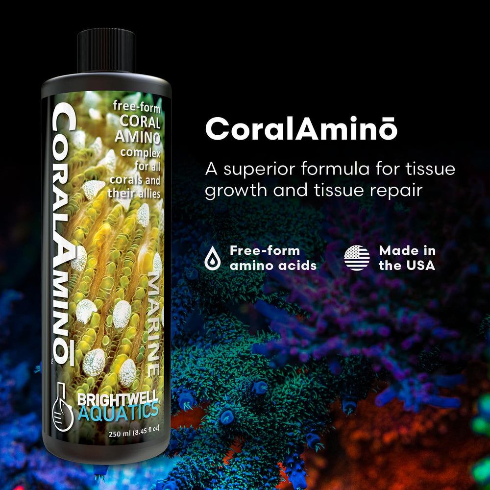 Brightwell Aquatics CoralAmino being added to water for vibrant color and growth.