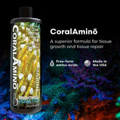Brightwell Aquatics CoralAmino being added to water for vibrant color and growth.