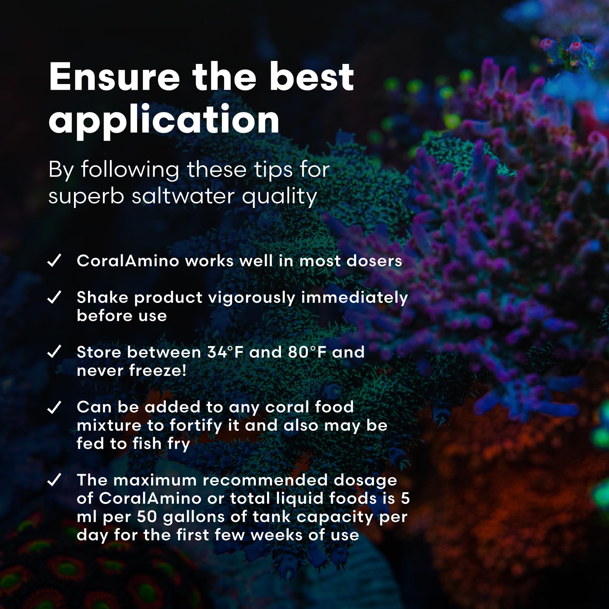 Professional use scene with CoralAmino being used in marine aquariums.