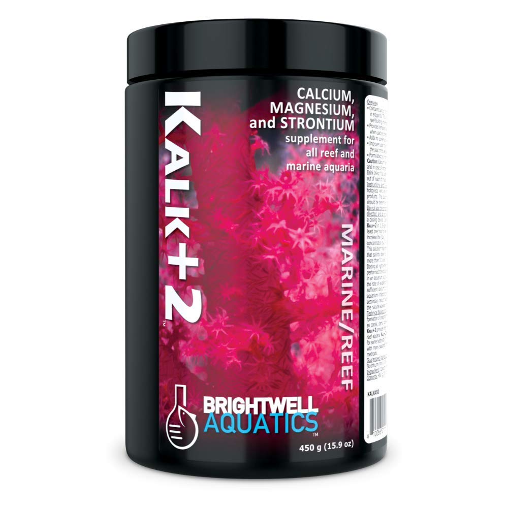 Brightwell Aquatics Kalk+2 packaging promotes calcium delivery for reef growth.
