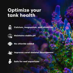 Ideal for reef setups, Kalk+2 stabilizes pH and alkalinity for steady conditions.