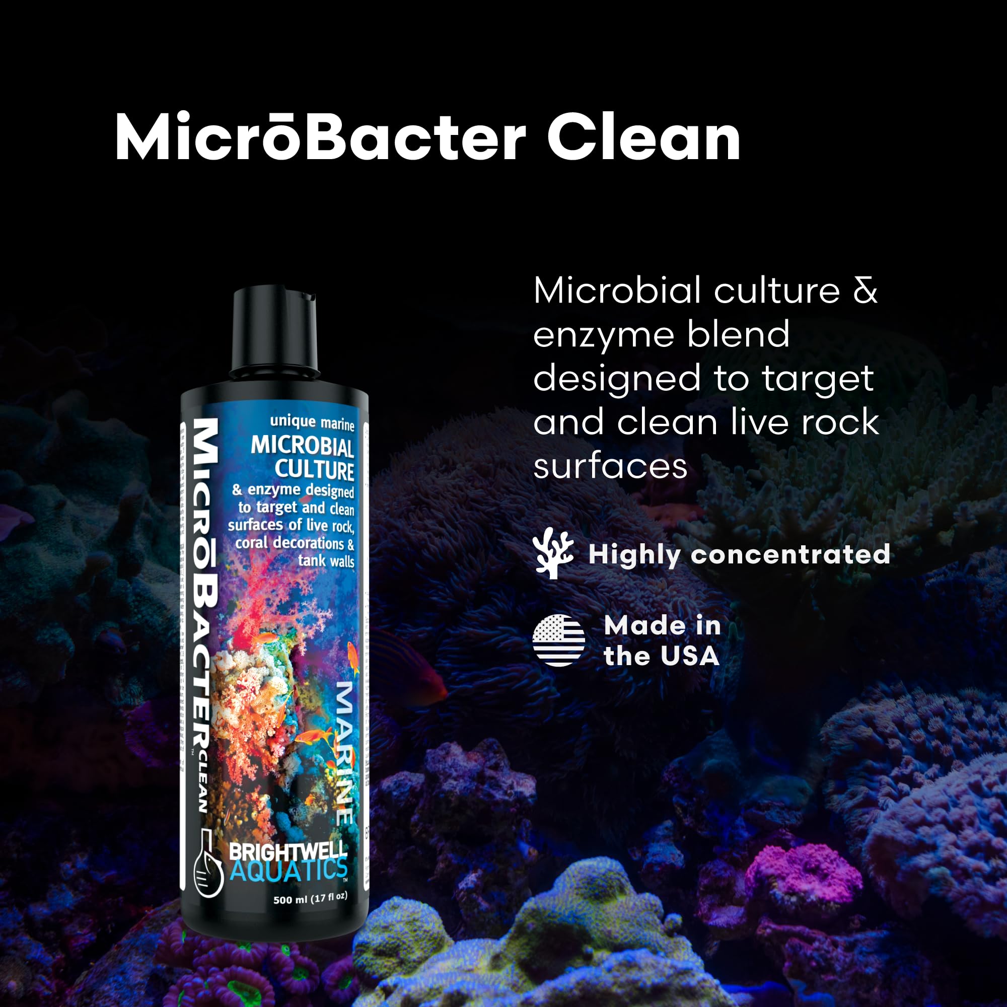 Brightwell Aquatics MicroBacter Clean label close-up highlighting probiotic microbes.