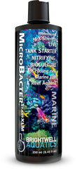Brightwell Aquatics MicroBacter Start XLM bottle label highlights concentrated nitrifying bacteria for quick cycle