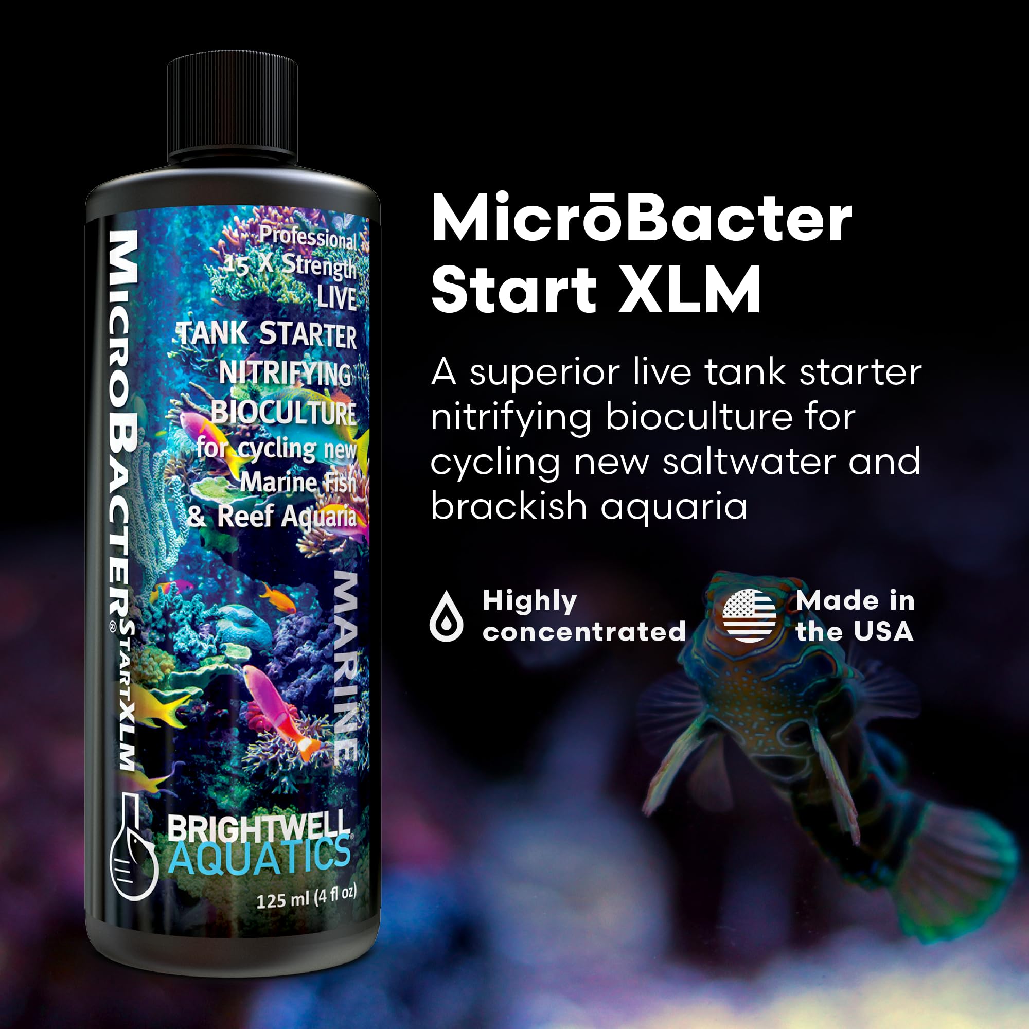 Brightwell Aquatics MicroBacter Start XLM label front highlights product strength and usage